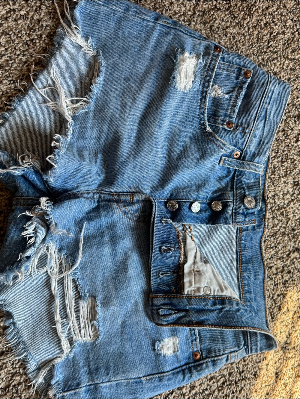 Levi's Light Blue Distressed High-Rise Jean Shorts